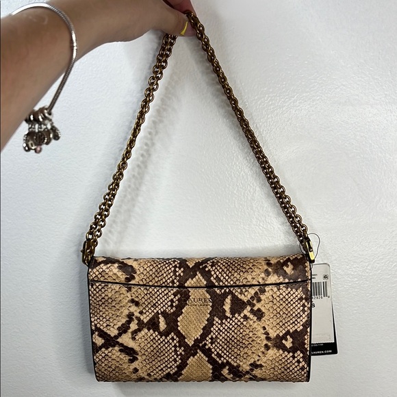 Lauren Ralph Lauren Tan and Brown Clutch with Snake Print - Picture 2 of 5